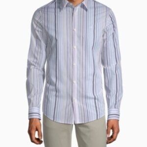 Calvin Klein Men's Casual Shirt Blue Size X-Small M Stripe Button Front